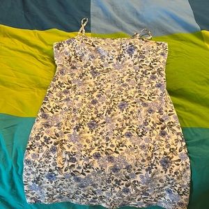 White and blue floral mini dress